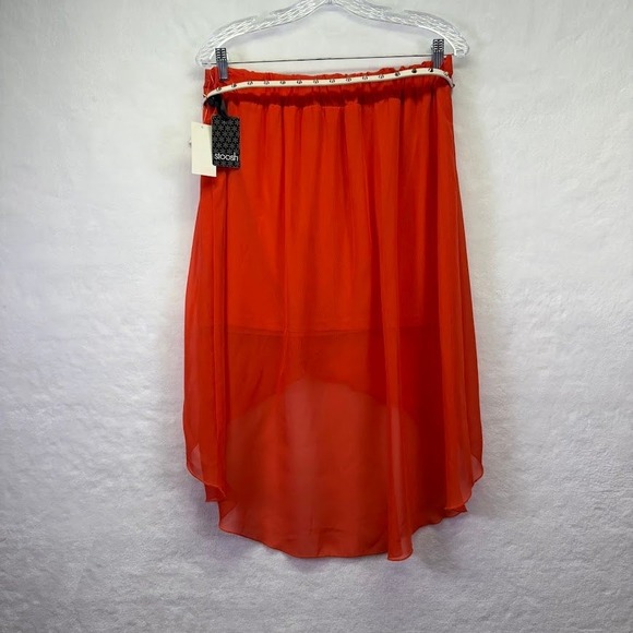 STOOSH High Low Asymmetrical Hem Neon Sheer Skirt Orange Size XL Studded Belt - Picture 2 of 9